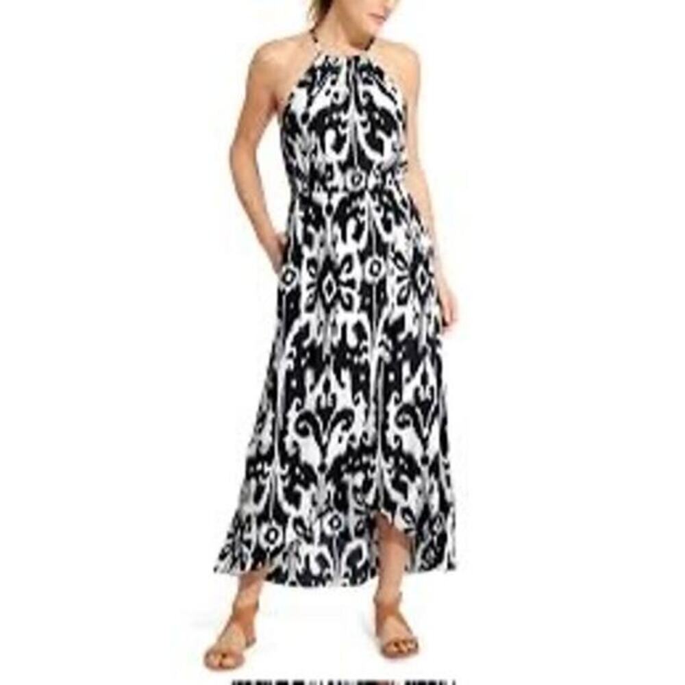 ATHLETA IKAT BLOOM BLACK RIPPLE MAXI DRESS SIZE XXS